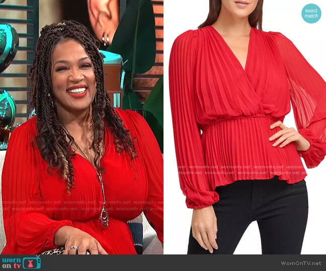 Pleated Wrap Top by DKNY worn by Kym Whitley on E! News