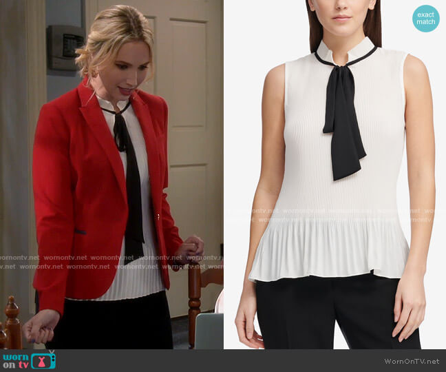 DKNY Tie-Neck Peplum Blouse worn by Mandy Baxter (Molly McCook) on Last Man Standing