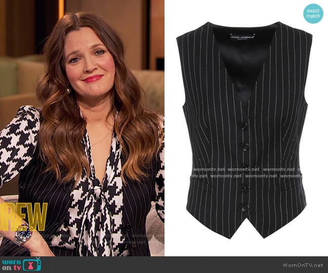 Striped wool-blend Vest by Dolce and Gabbana worn by Drew Barrymore on The Drew Barrymore Show