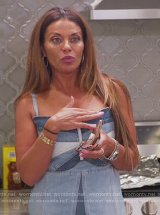Dolorus’s patchwork denim dress on The Real Housewives of New Jersey