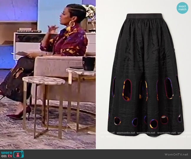 Cutout silk and cotton-blend midi skirt by Dries Van Noten worn by Tamron Hall on Tamron Hall Show