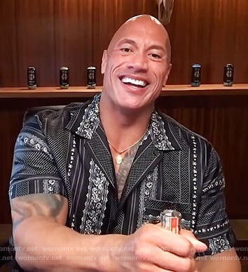 Dwayne Johnson’s black printed shirt on The Kelly Clarkson Show