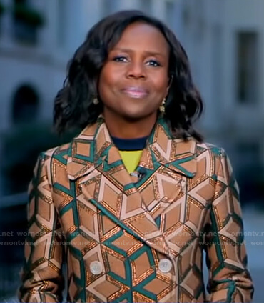Deborah's metallic geometric coat on Good Morning America