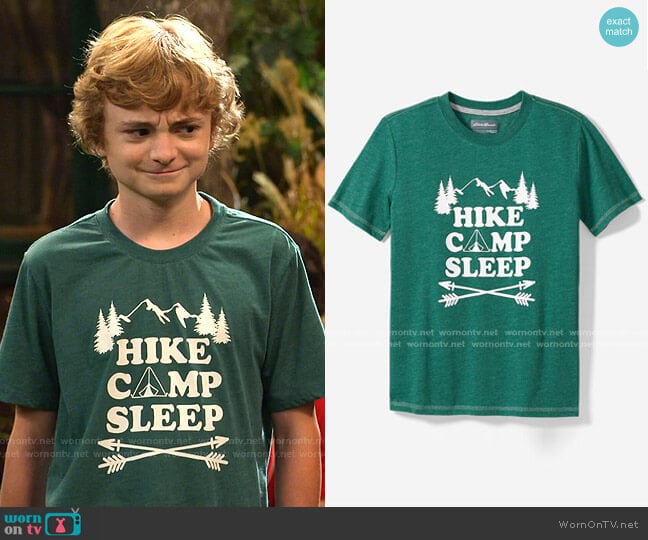 Spring Graphic T-Shirt by Eddie Bauer worn by Finn Sawyer (Will Buie Jr) on Bunkd