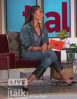 Elaine’s denim leather hem jeans on The Talk