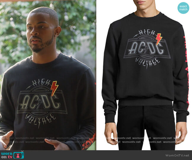 AC/DC High Voltage Sweatshirt by Eleven Paris worn by Aaron Jackson (Trevor Jackson) on Grown-ish