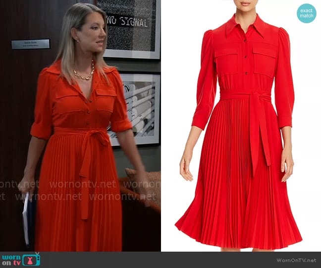 Elie Tahari Ere Pleated Shirtdress worn by Nina Reeves (Cynthia Watros) on General Hospital