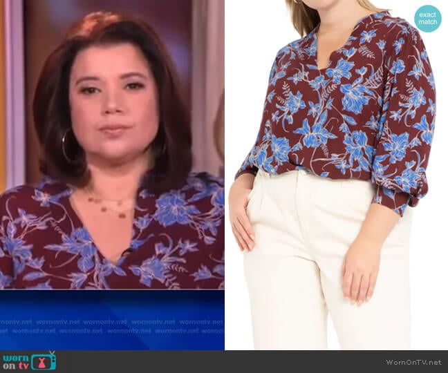 Floral Print Popover Blouse by Eloquii worn by Ana Navarro on The View