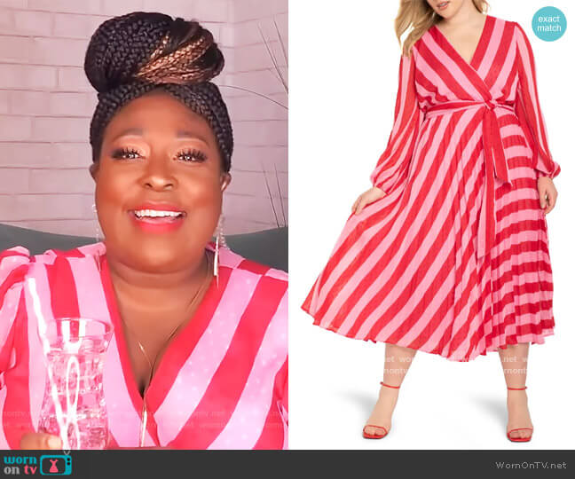 Stripe Long Sleeve Wrap Dress worn by Loni Love on The Real