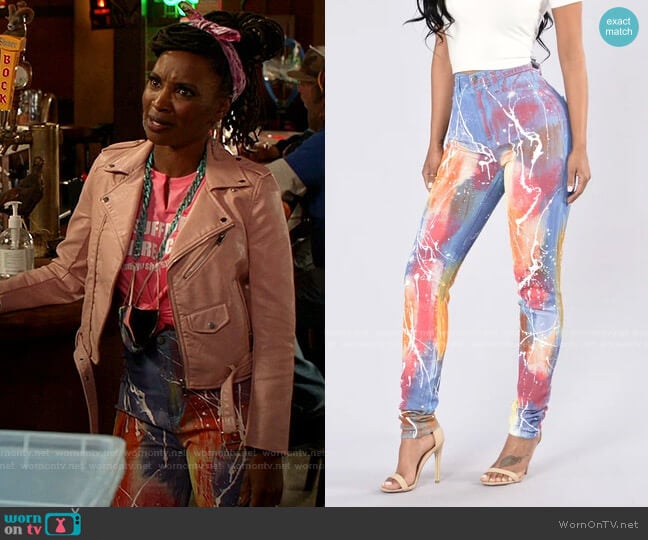 Somewhere Over The Rainbow Jeans by Fashion Nova worn by Veronica Fisher (Shanola Hampton) on Shameless