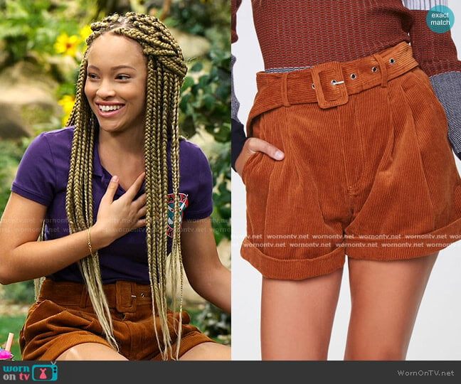 Belted Corduroy Shorts by Forever 21 worn by Ava (Shelby Simmons) on Bunkd