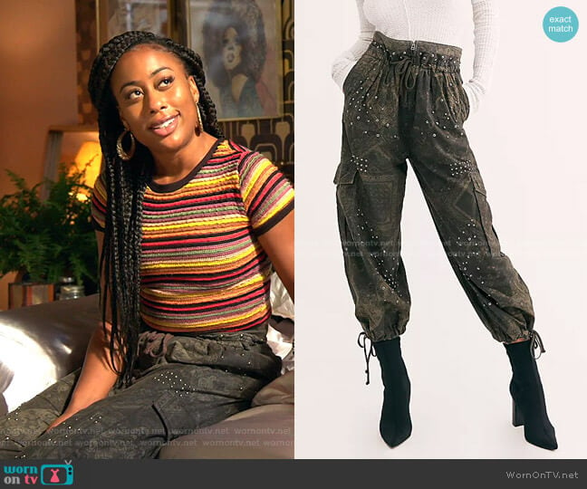 Fly Away Studded Parachute Pant by Free People worn by Malika Williams (Zuri Adele) on Good Trouble