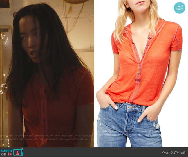 Kia Henley Top by Free People worn by Janet (Andrea Bang) on Kims Convenience