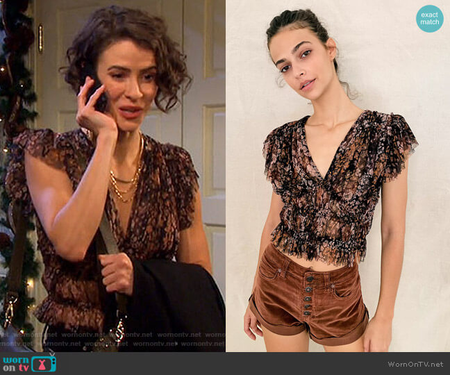 Making Me Smile Print Top by Free People worn by Sarah Horton (Linsey Godfrey) on Days of our Lives