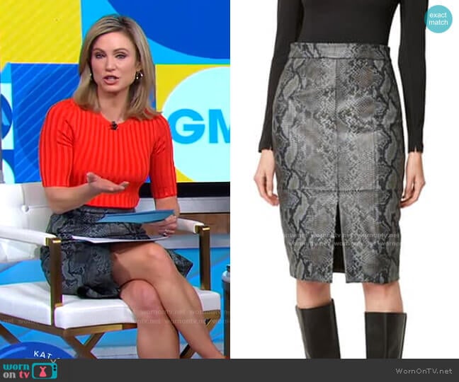 WornOnTV: Amy’s red ribbed knit top and snake print skirt on Good ...