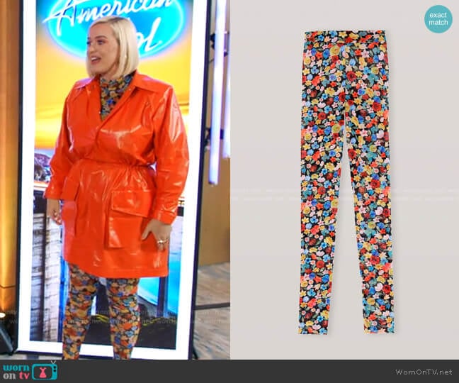 Floral Print Mesh Leggings by Ganni worn by Katy Perry on American Idol