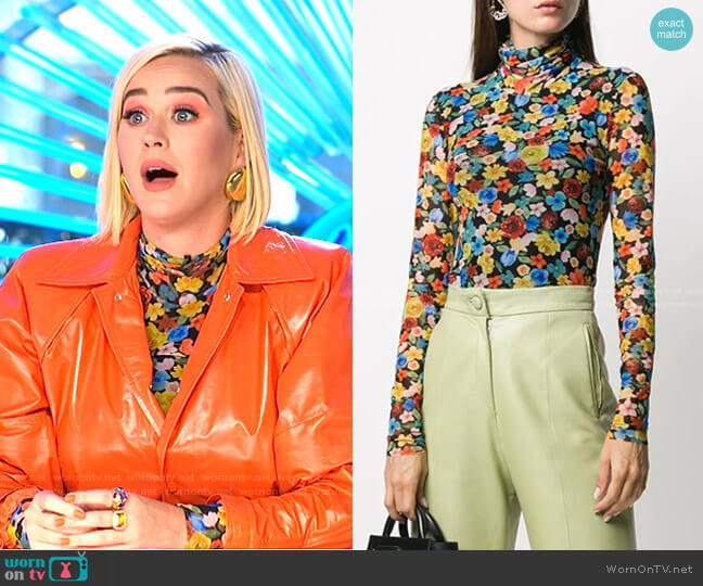 Floral Print Mesh Blouse by Ganni worn by Katy Perry on American Idol