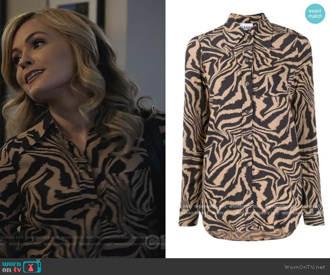 Tiger Swirl Print Buttoned Shirt by Ganni worn by Amy Quinn (Lindsey Gort) on All Rise