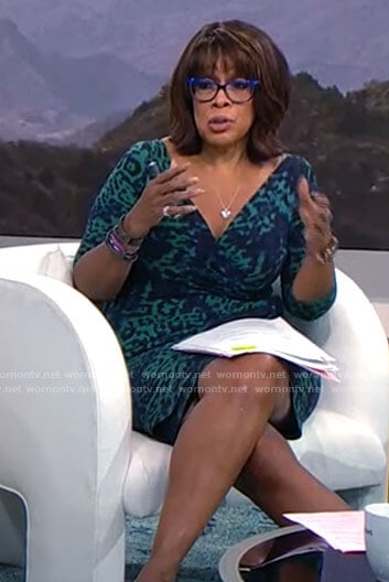 Gayle King’s green leopard print dress on CBS Mornings