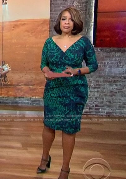 Gayle King’s green leopard print dress on CBS Mornings