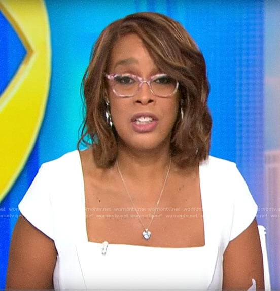 Gayle King’s white square neck dress on CBS Mornings