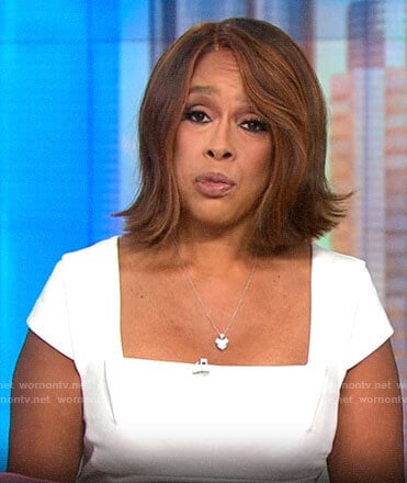 Gayle King’s white square neck dress on CBS Mornings