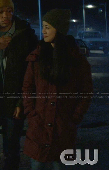 George's burgundy hooded coat on Nancy Drew