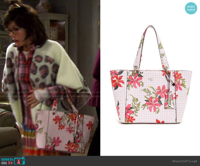 Kamryn Gingham Floral Tote by Guess worn by Stacy Haiduk on Days of our Lives