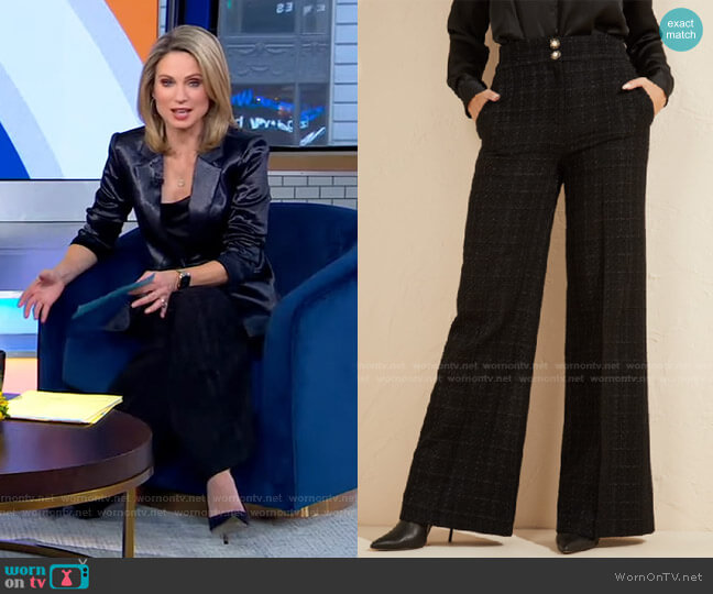WornOnTV: Amy’s navy satin blazer and wide-leg pants on Good Morning ...
