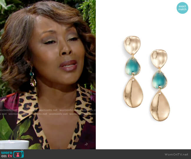 Halogen Painted Petal Triple Drop Earrings worn by Naya Benedict (Ptosha Storey) on The Young and the Restless