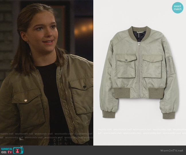 Nylon Bomber Jacket by H&M worn by Presley (Jayden Bartels) on Side Hustle