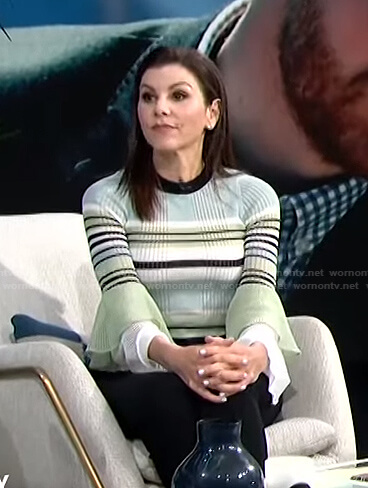 Heather Dubrow’s striped ribbed bell sleeve top on E! News Daily Pop