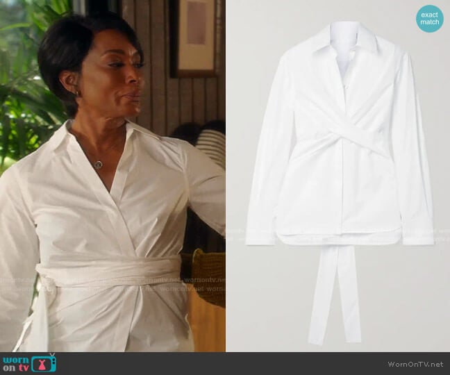 Tie-Detailed Cotton-Poplin Shirt by Helmut Lang worn by Athena Grant (Angela Bassett) on 9-1-1