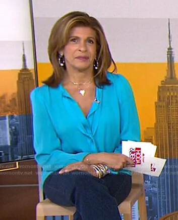 Hoda’s blue tie neck blouse on Today