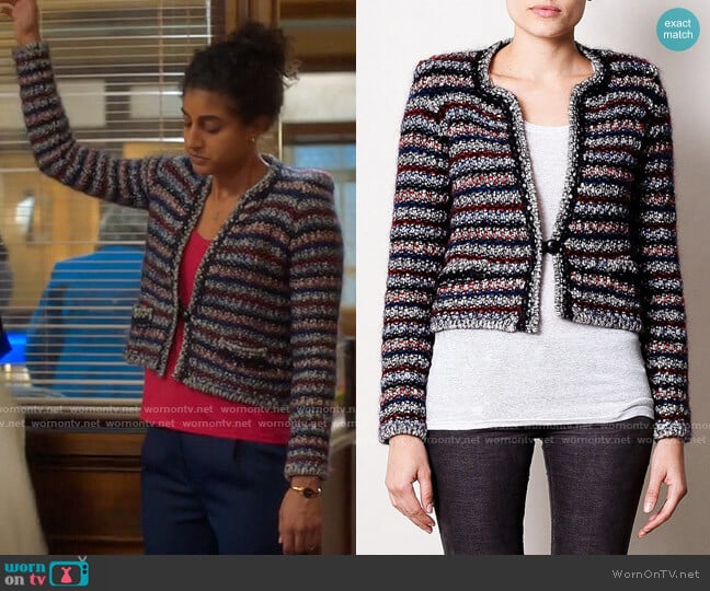 Isabel Marant Barte Cardigan worn by Mikaela Shaw (Vella Lovell) on Mr Mayor