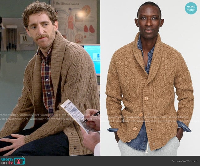 J. Crew Wallace & Barnes Cable-knit Shawl-collar Cardigan worn by Drew Dunbar (Thomas Middleditch) on B Positive