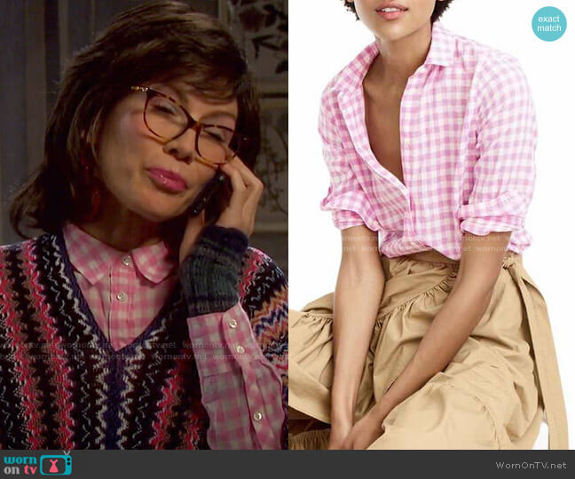 Crinkle Gingham Boy Shirt by J. Crew worn by Stacy Haiduk on Days of our Lives