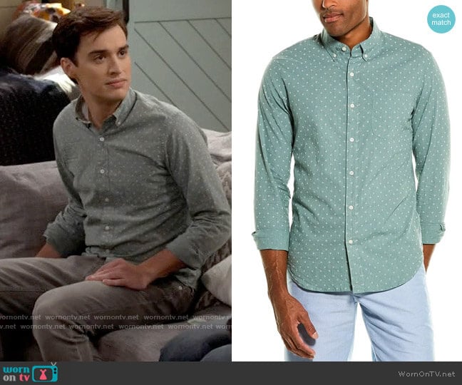 J. Crew Stretch Secret Wash Shirt in Patterned Green worn by Freddie Raine (Joey Bragg) on Call Your Mother