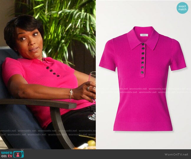 Ribbed-Knit Polo Shirt by Jason Wu worn by Athena Grant (Angela Bassett) on 9-1-1