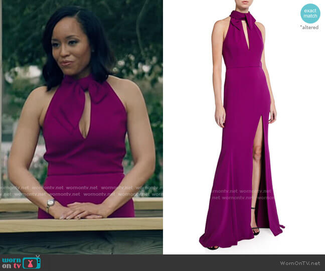 Jay Godfrey Clare Keyhole Stretch Crepe Halter Gown with Slit worn by Charley Bordelon West (Dawn-Lyen Gardner) on Queen Sugar