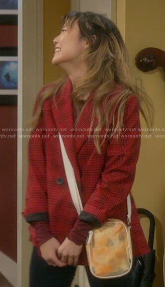 Jen's red checked blazer on Last Man Standing