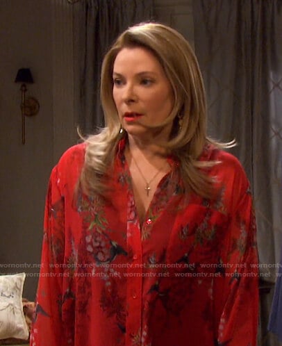 Jennifer’s red bird print blouse on Days of our Lives