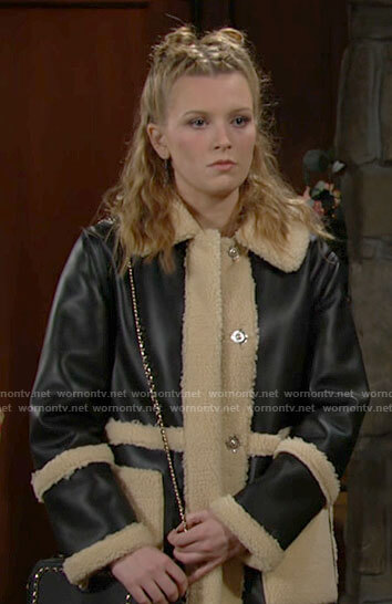 Jordan's leather and shearling coat on The Young and the Restless
