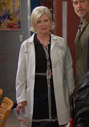 Kayla's black contrast stripe shirtdress on Days of our Lives