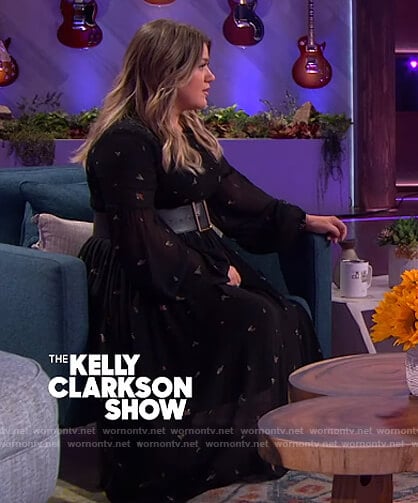 Kelly’s black floral sheer dress on The Kelly Clarkson Show