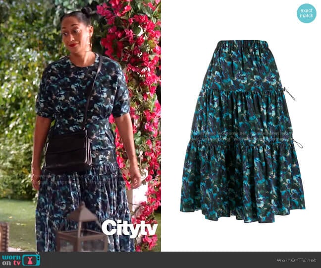 Floral-Print Tiered Skirt by Kenzo worn by Rainbow Johnson (Tracee Ellis Ross) on Black-ish