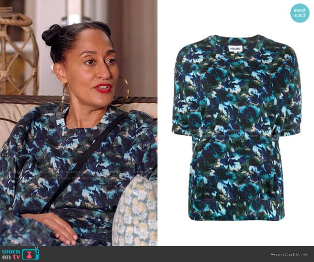 Patterned Cotton Sweatshirt T-Shirt by Kenzo worn by Rainbow Johnson (Tracee Ellis Ross) on Black-ish