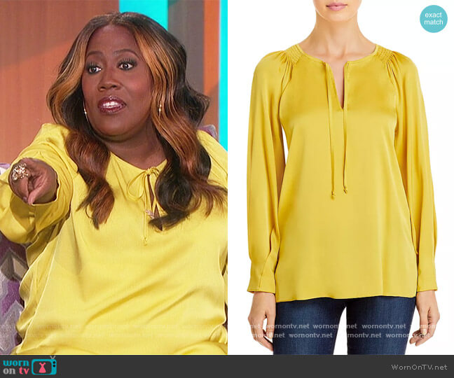 WornOnTV: Sheryl’s yellow satin tie neck blouse on The Talk | Sheryl ...