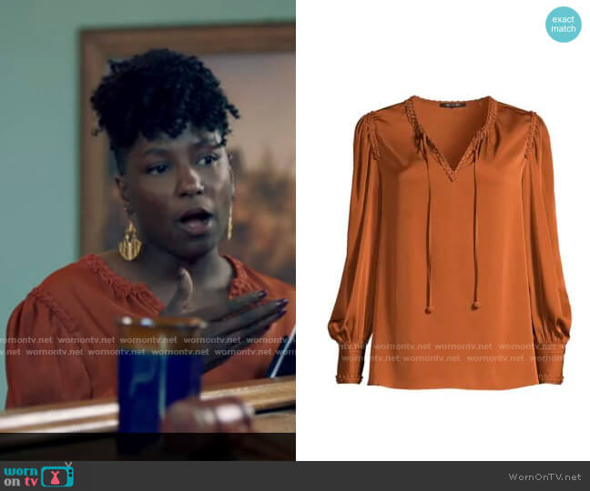 WornOnTV: Nova’s orange split-neck blouse on Queen Sugar | Rutina ...