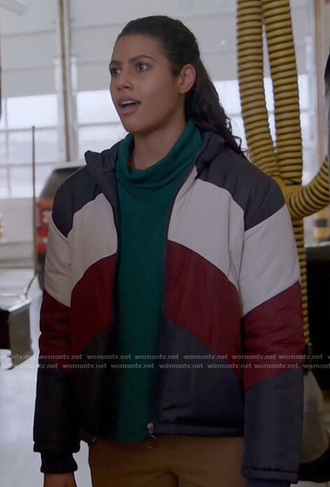 Kylie's colorblock puffer jacket on Chicago Fire